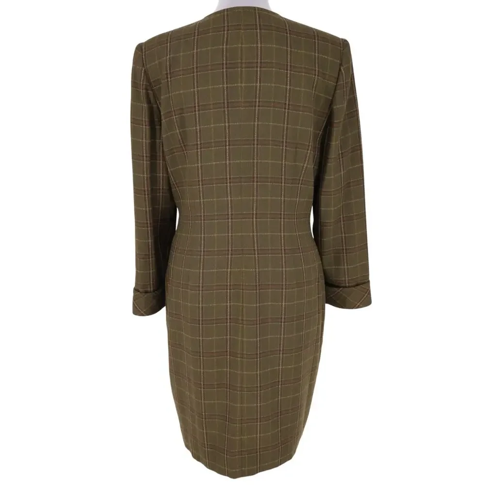 Kasper ASL Jacket Dress Petites 10P Green Plaid Tweed Pockets Lined Career Vtg - Picture 2 of 16